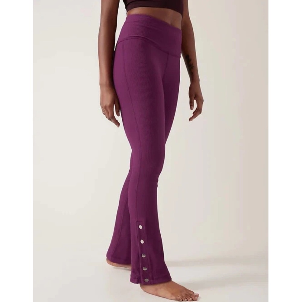 Athleta Elation Rib Snap Pant Womens Medium Tall Pinot Plum Ribbed Yoga Pants
